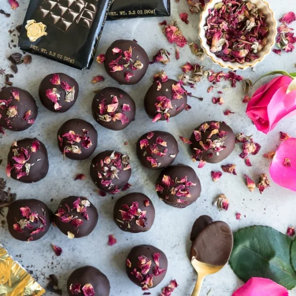 Chocolate date truffle with whole hazelnut filling for export markets