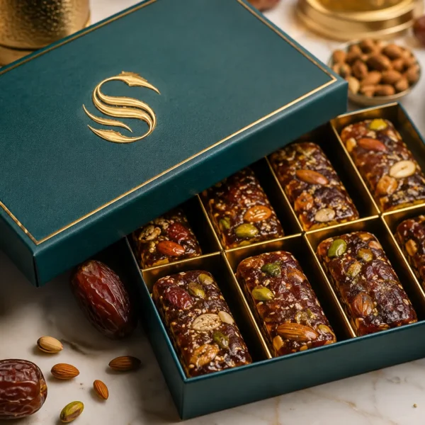 Chocolate covered Shahabi dates with almond filling by Silvaro